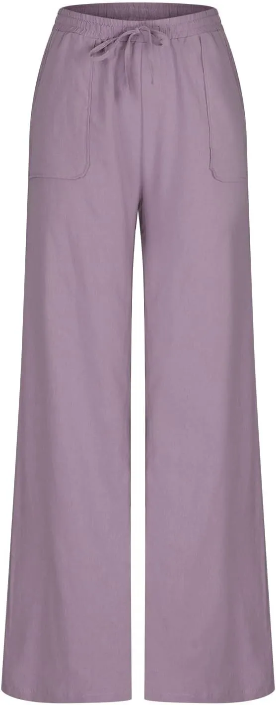 NATHGAM Womens Cotton Linen Pants Summer Dressy Casual Pants Lightweight Outdoor Workout Jogger Pants Baggy Straight Trouser