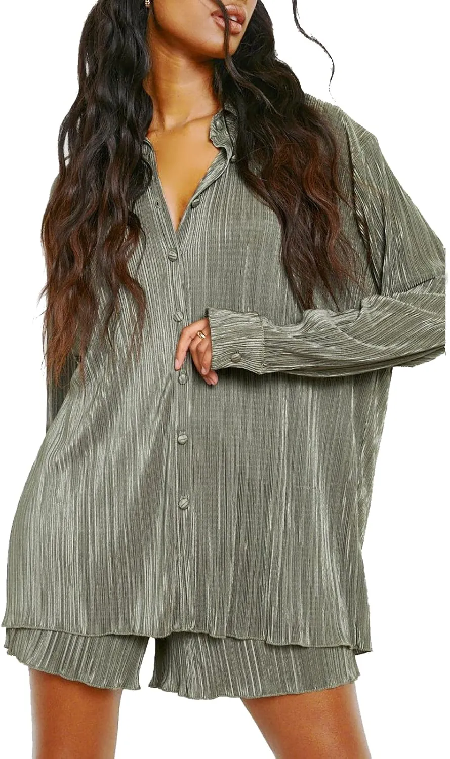 NUFIWI Women Y2K 2 Piece Pants Set Oversized Floral Printed Button Down Shirt High Waist Pants Outfits Summer Streetwear