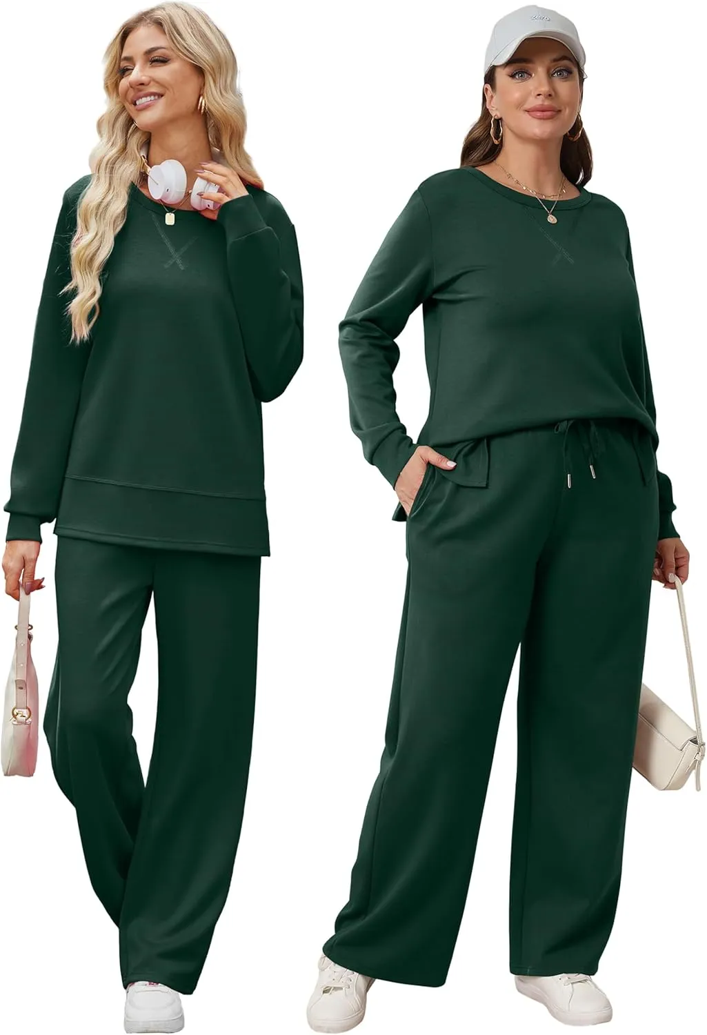 OFEEFAN Women's 2 Piece Lounge Set Travel Airport Outfits Side Slit Tracksuit Wide Leg Loungewear Baggy Comfy Sweatsuit S-3XL