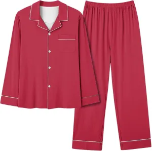 Pajamas For Women Fall Plus Size Long Sleeve Solid Color Pjs Set Button Down Pants And Top Loungewear Sets Sleepwear