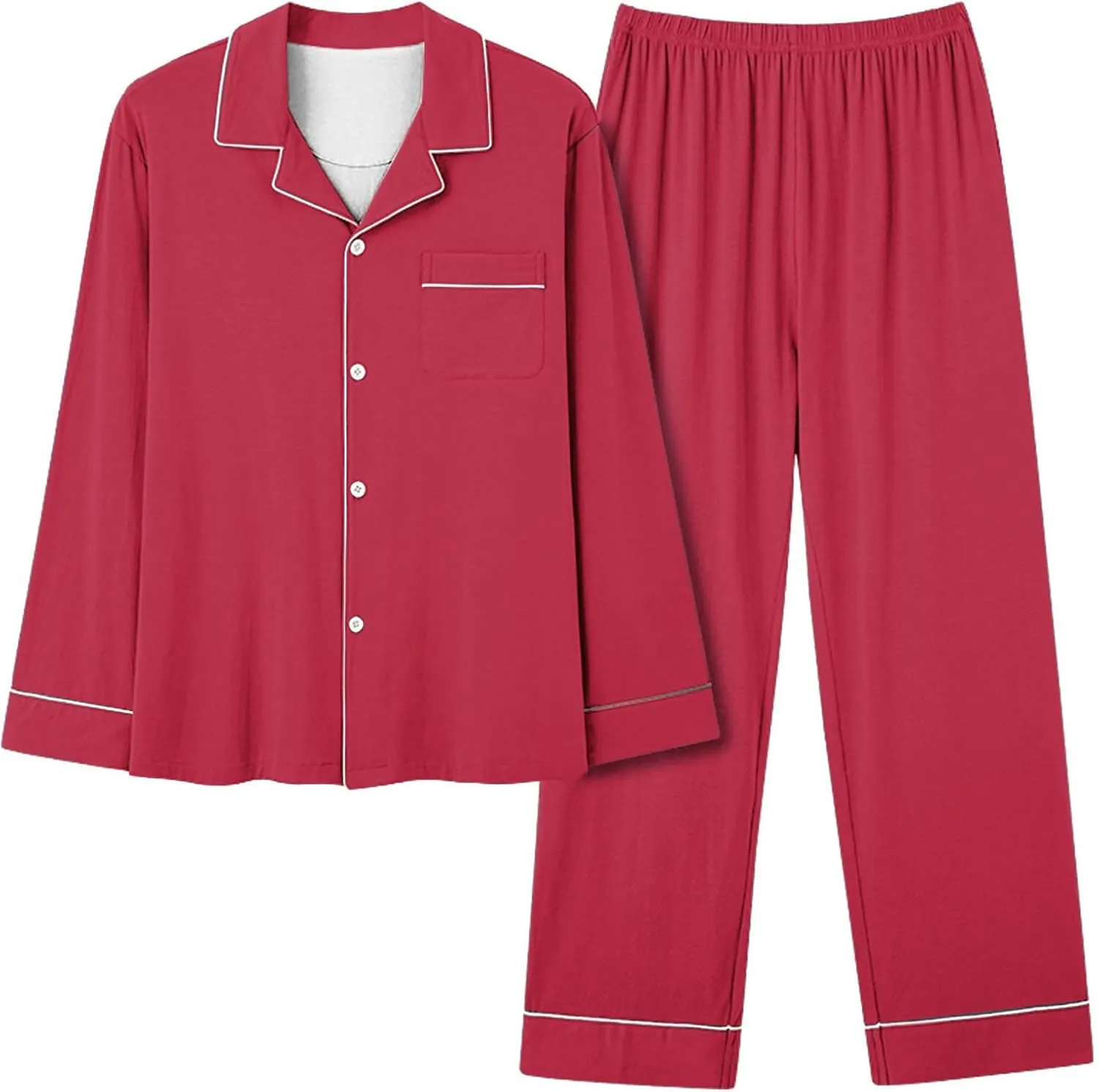 Pajamas For Women Fall Plus Size Long Sleeve Solid Color Pjs Set Button Down Pants And Top Loungewear Sets Sleepwear