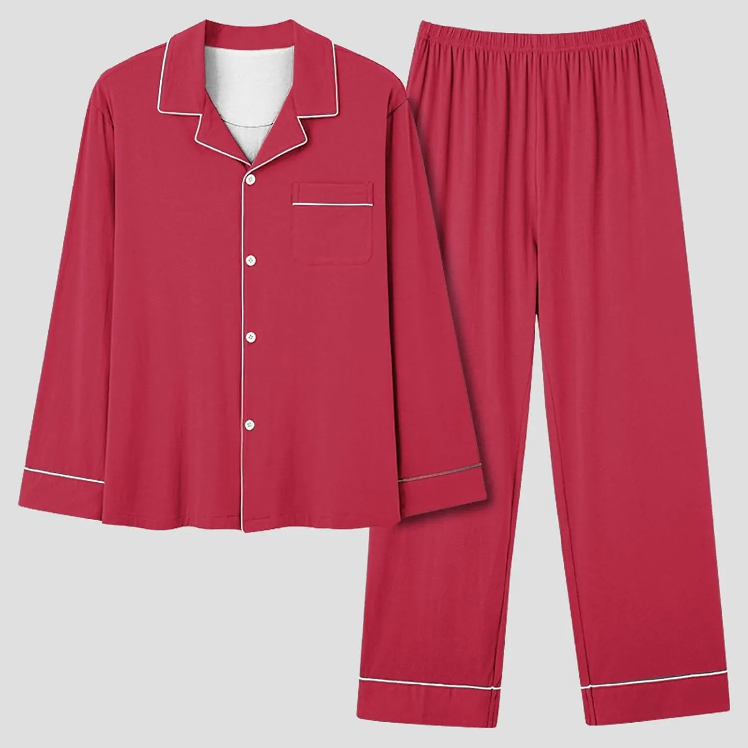 Pajamas For Women Fall Plus Size Long Sleeve Solid Color Pjs Set Button Down Pants And Top Loungewear Sets Sleepwear
