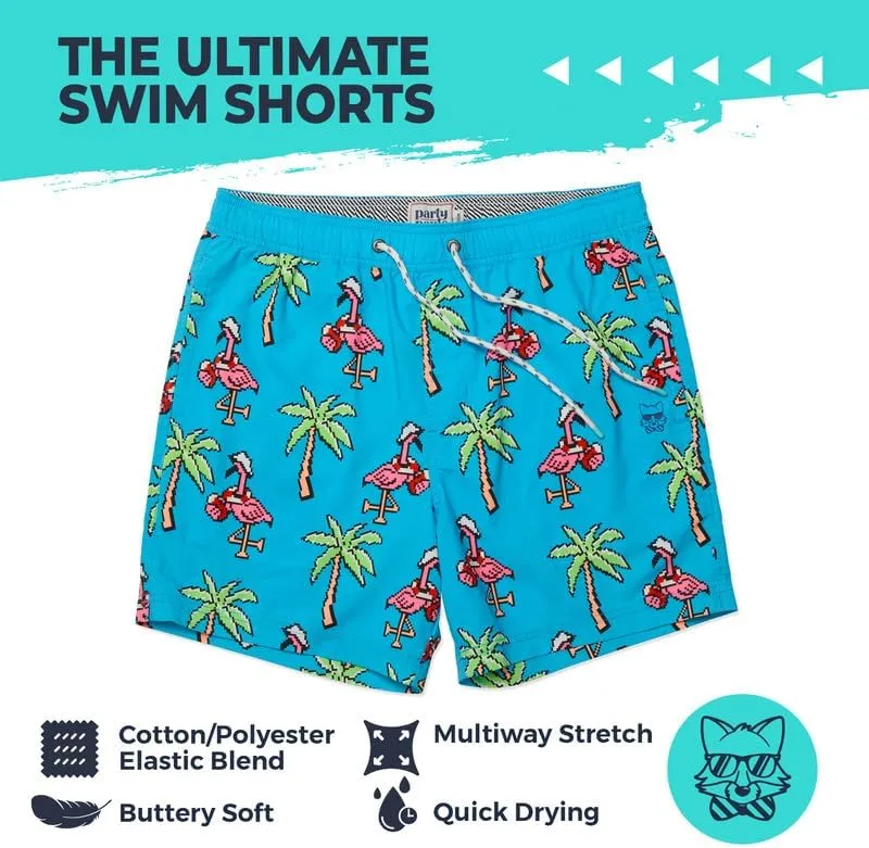 Party Pants USA Mens Swim Trunks, Characters, Stretch Swimming Board Shorts, 5.5 Inseam