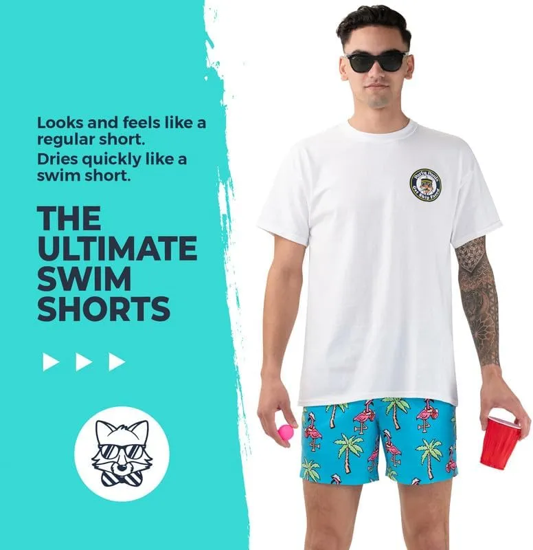 Party Pants USA Mens Swim Trunks, Characters, Stretch Swimming Board Shorts, 5.5 Inseam