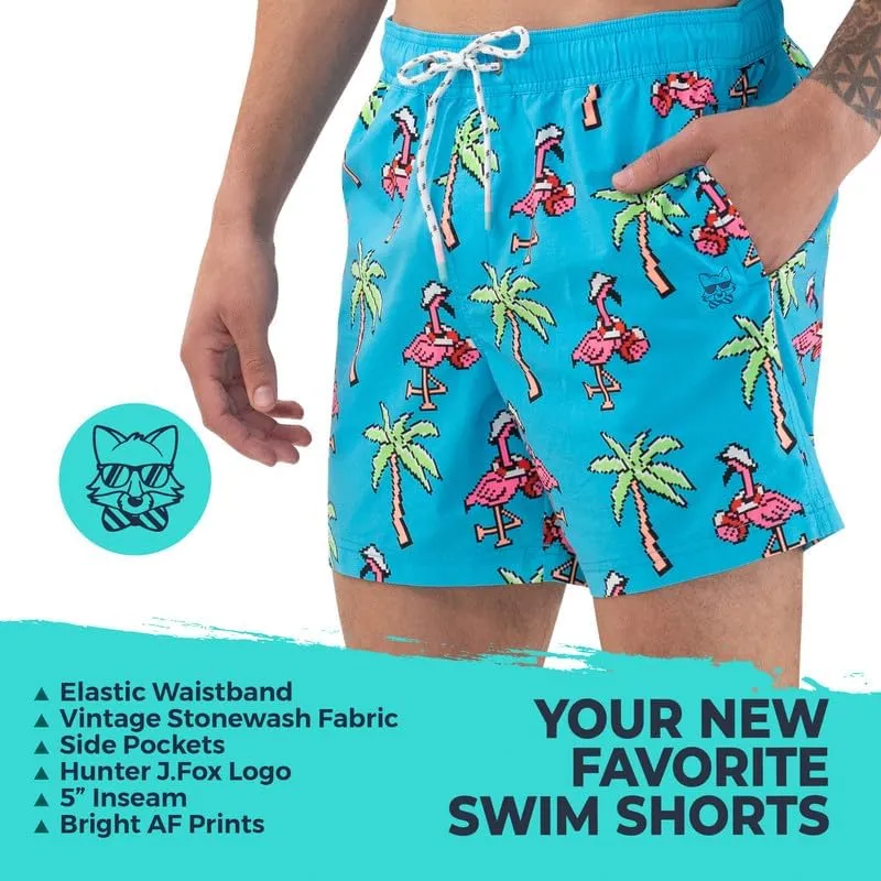 Party Pants USA Mens Swim Trunks, Characters, Stretch Swimming Board Shorts, 5.5 Inseam