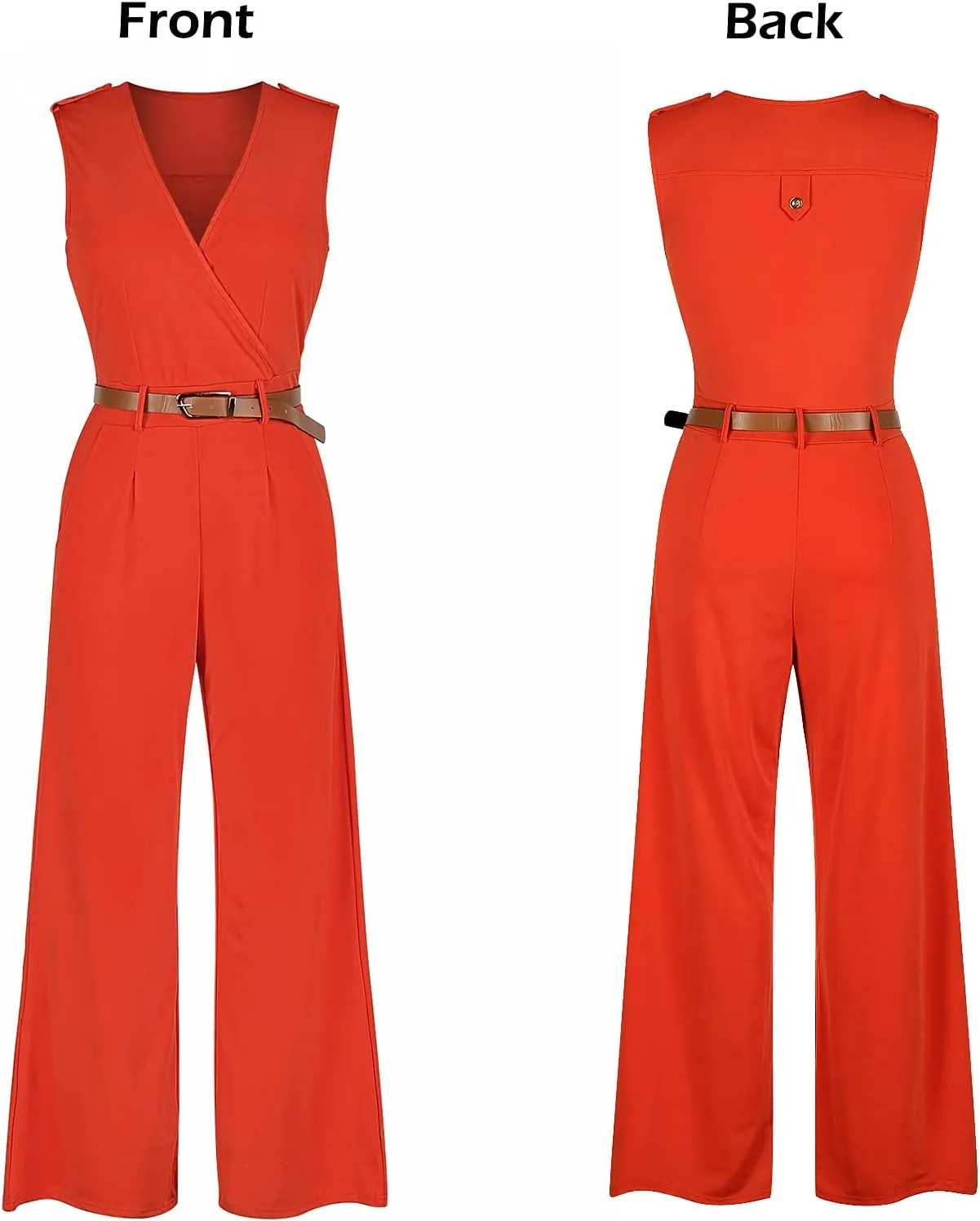 Pink Queen Jumpsuits for Women Dressy V Neck Sleeveless Wide Leg Long Pants Rompers
