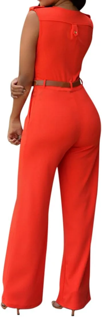 Pink Queen Jumpsuits for Women Dressy V Neck Sleeveless Wide Leg Long Pants Rompers