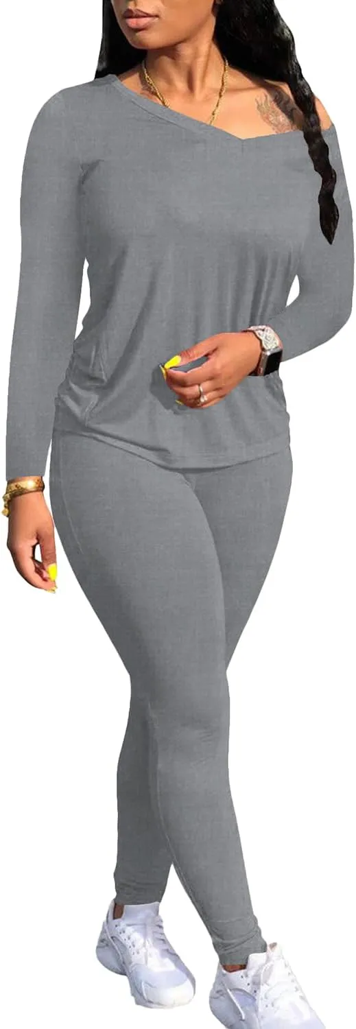 PINSV Women's Tracksuits 2 Piece Outfits Sweatsuit Long Sleeve Top Jogger Legging Pants Sets