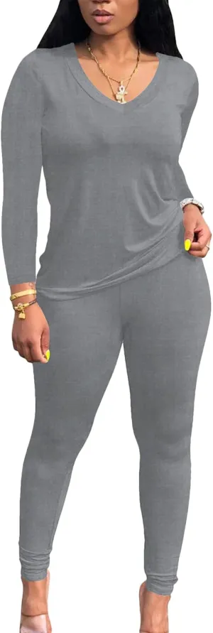 PINSV Women's Tracksuits 2 Piece Outfits Sweatsuit Long Sleeve Top Jogger Legging Pants Sets