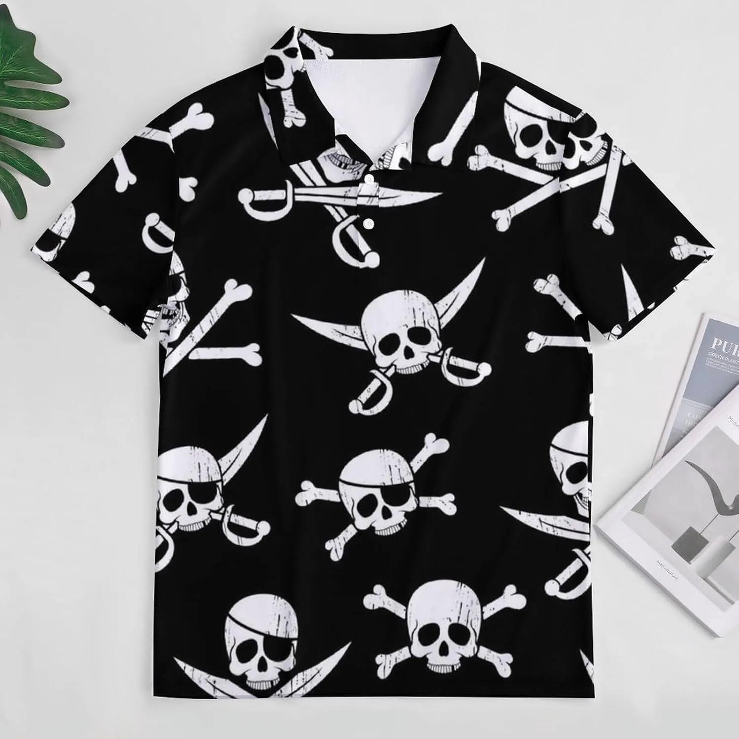 Pirate Pattern Women's Polo Shirts Summer Golf Polo T Shirts 3 Buttons Short Sleeve Tops