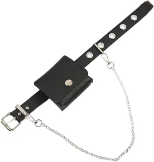 Punk Waist Bag Belt Chain for Women Mini Gothic Bag Fanny Pack Travel Black Leather Waist Purse Girls Party Cosplay (Black,Small)