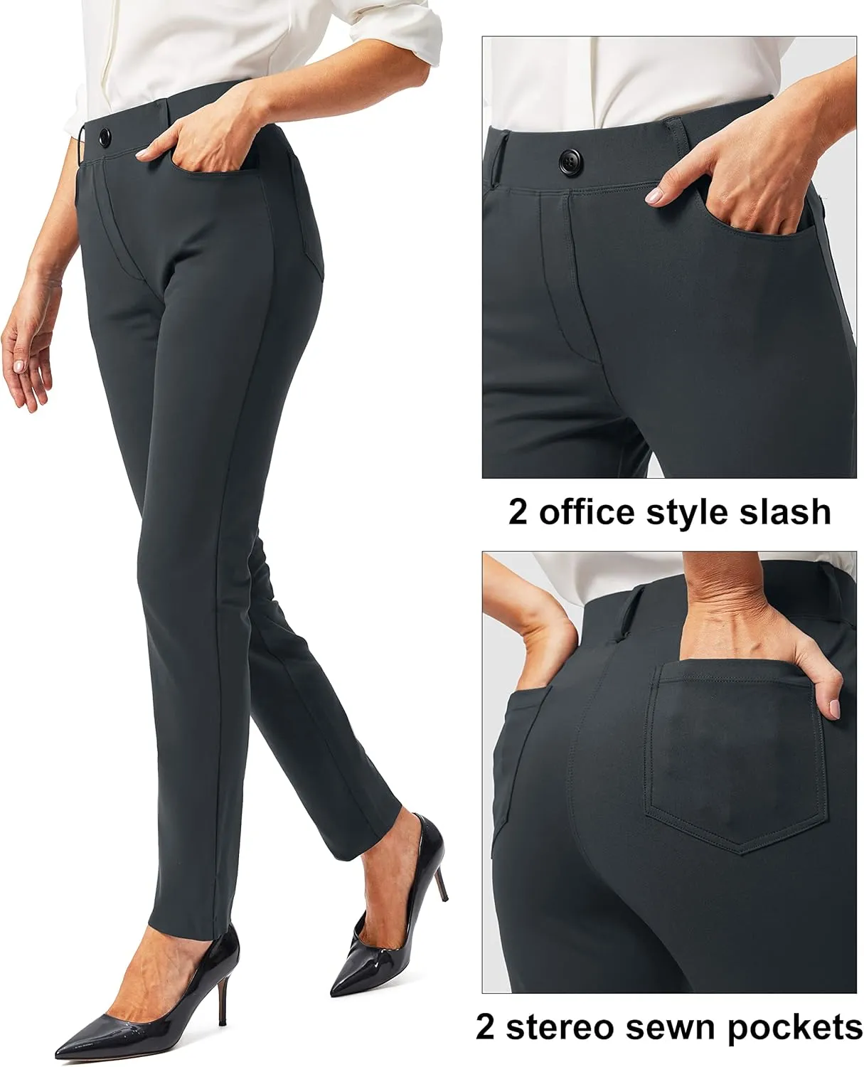 Rammus Womens Yoga Dress Pants with Pockets Stretch Work Leggings for Women Pull On Skinny Slacks for Business Office Casual
