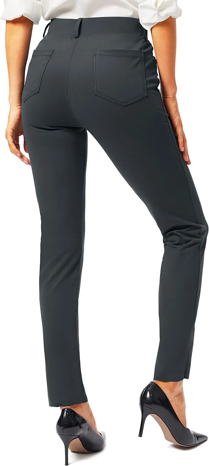 Rammus Womens Yoga Dress Pants with Pockets Stretch Work Leggings for Women Pull On Skinny Slacks for Business Office Casual