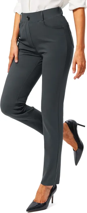 Rammus Womens Yoga Dress Pants with Pockets Stretch Work Leggings for Women Pull On Skinny Slacks for Business Office Casual