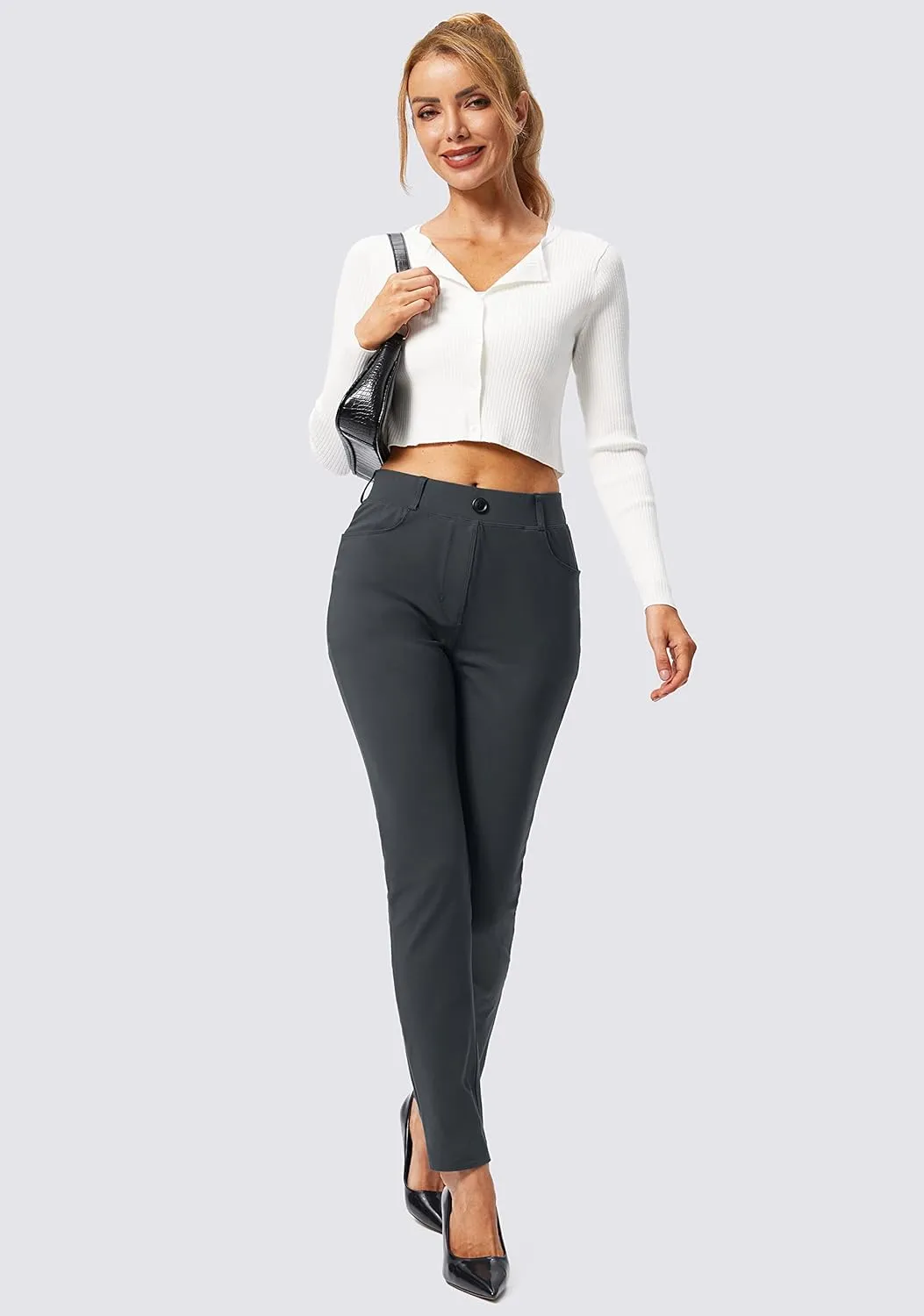 Rammus Womens Yoga Dress Pants with Pockets Stretch Work Leggings for Women Pull On Skinny Slacks for Business Office Casual