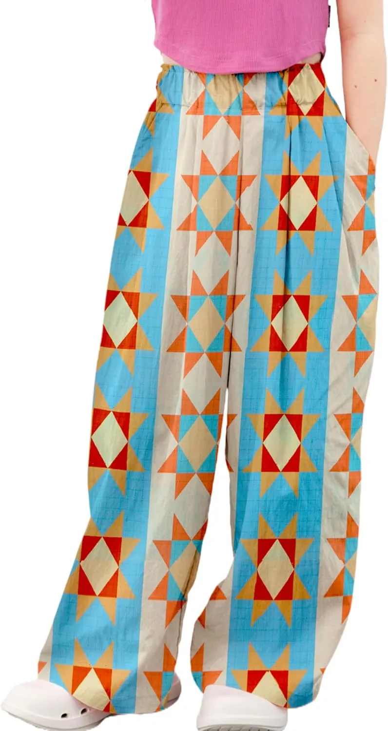 Rolanko Girls Wide Leg Pants Flowy Loose Fit Palazzo Pants for Girls Kids Linen Trousers Casual Beach 6-14Y