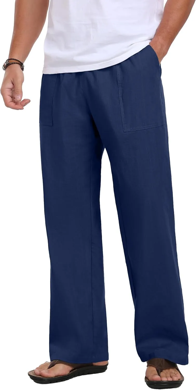 Sailwind Men's Casual Linen Pants Beach Summer Elastic Waist Drawstring Pants Lightweight Linen Trousers