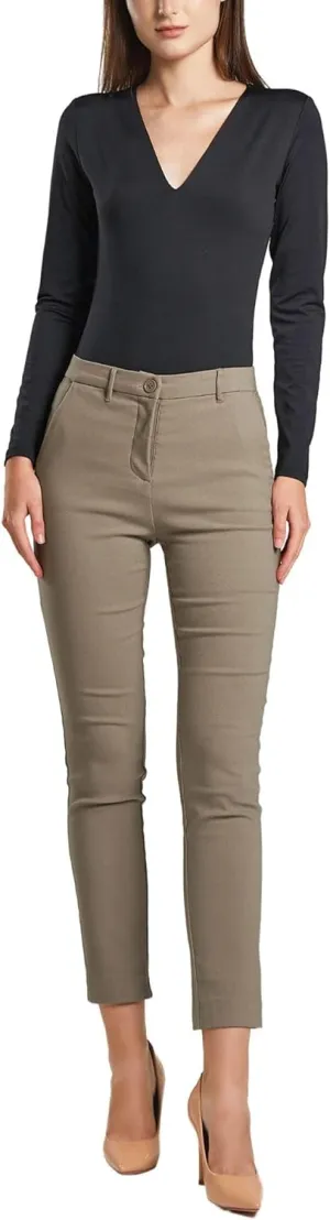 SANDY & SID Cropped Pants for Women Petite Small Size Mid Waist Slim Fit Work Pants Stretch Trousers Slack Casual Office Wear