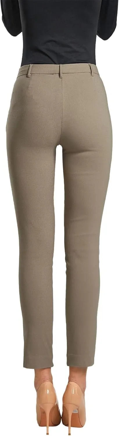 SANDY & SID Cropped Pants for Women Petite Small Size Mid Waist Slim Fit Work Pants Stretch Trousers Slack Casual Office Wear