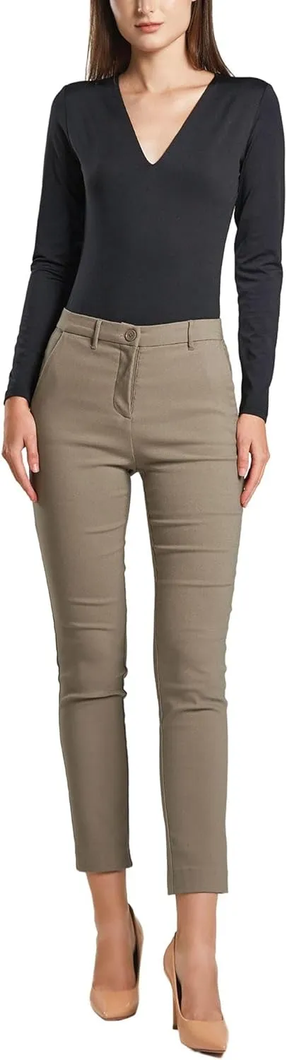 SANDY & SID Cropped Pants for Women Petite Small Size Mid Waist Slim Fit Work Pants Stretch Trousers Slack Casual Office Wear