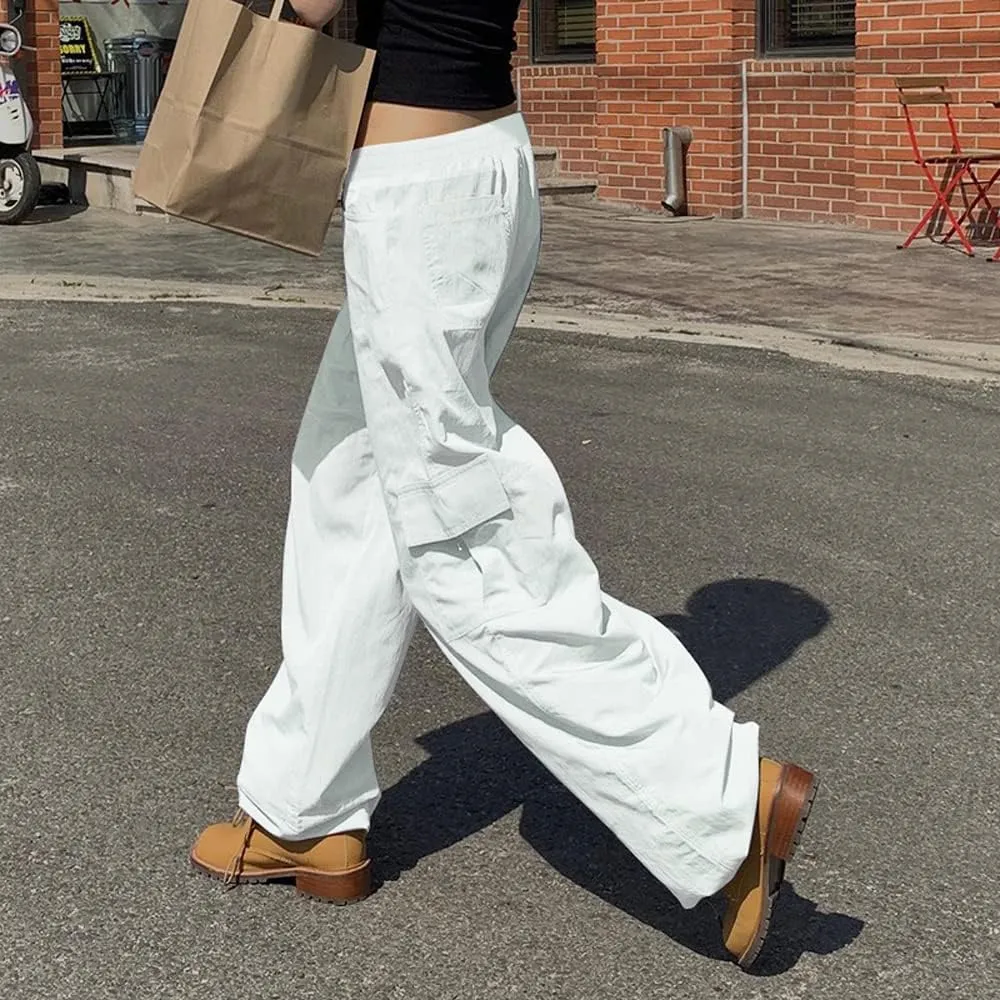SESERAGI Parachute Pants Cargo Pants Women Baggy Streetwear Y2K Drawstring Trousers Wide Leg Pants