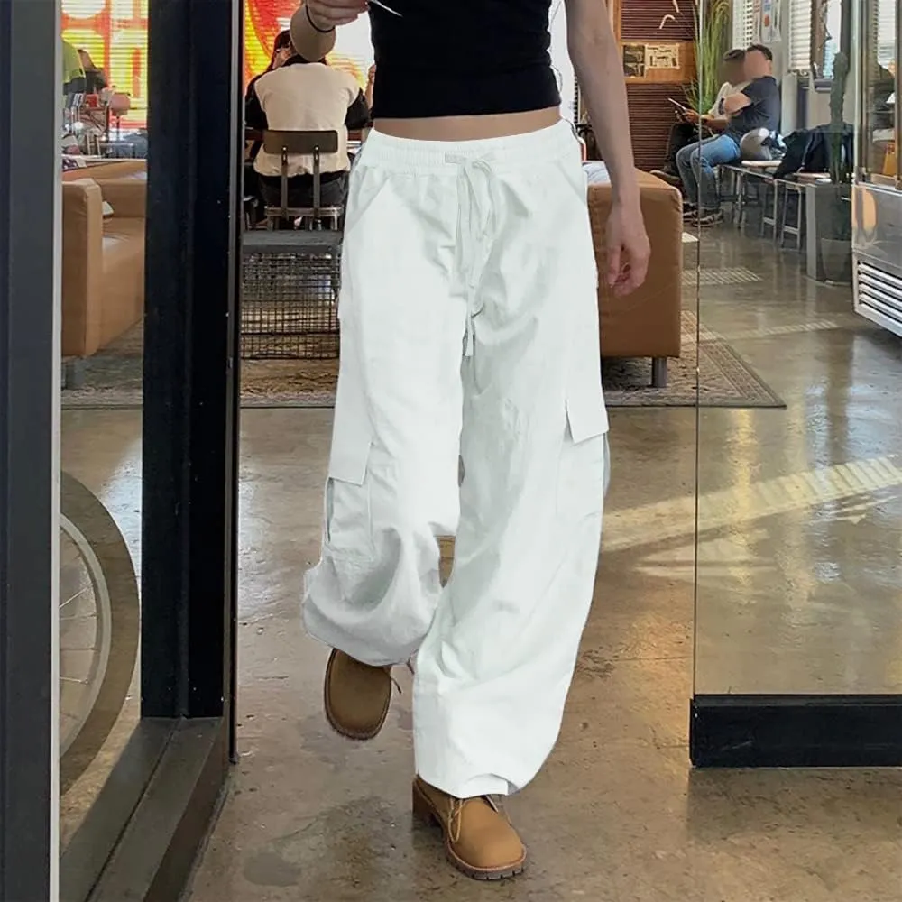 SESERAGI Parachute Pants Cargo Pants Women Baggy Streetwear Y2K Drawstring Trousers Wide Leg Pants