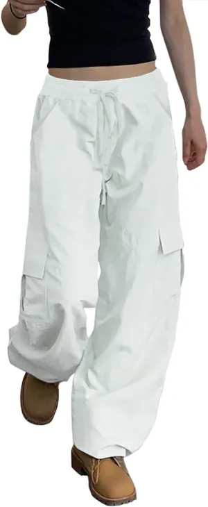 SESERAGI Parachute Pants Cargo Pants Women Baggy Streetwear Y2K Drawstring Trousers Wide Leg Pants