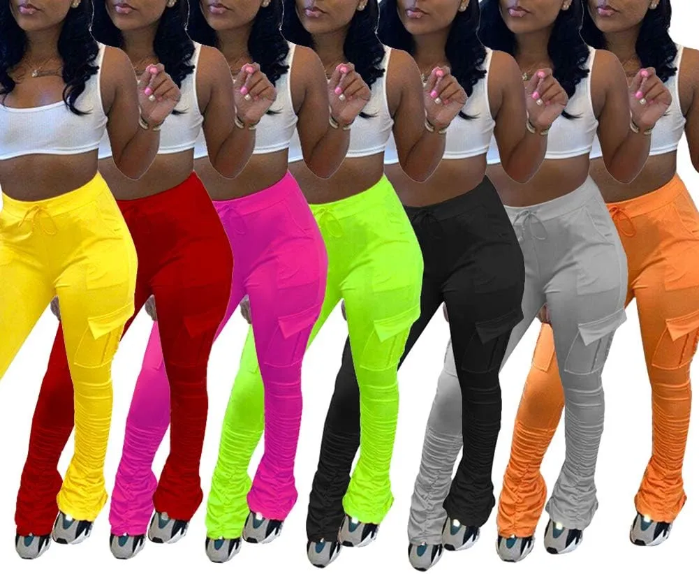 SHINFY Women's Stacked Leggings Pants,Casual Bell Bottom Yoga Pants Ruched Jogging Sweatpants