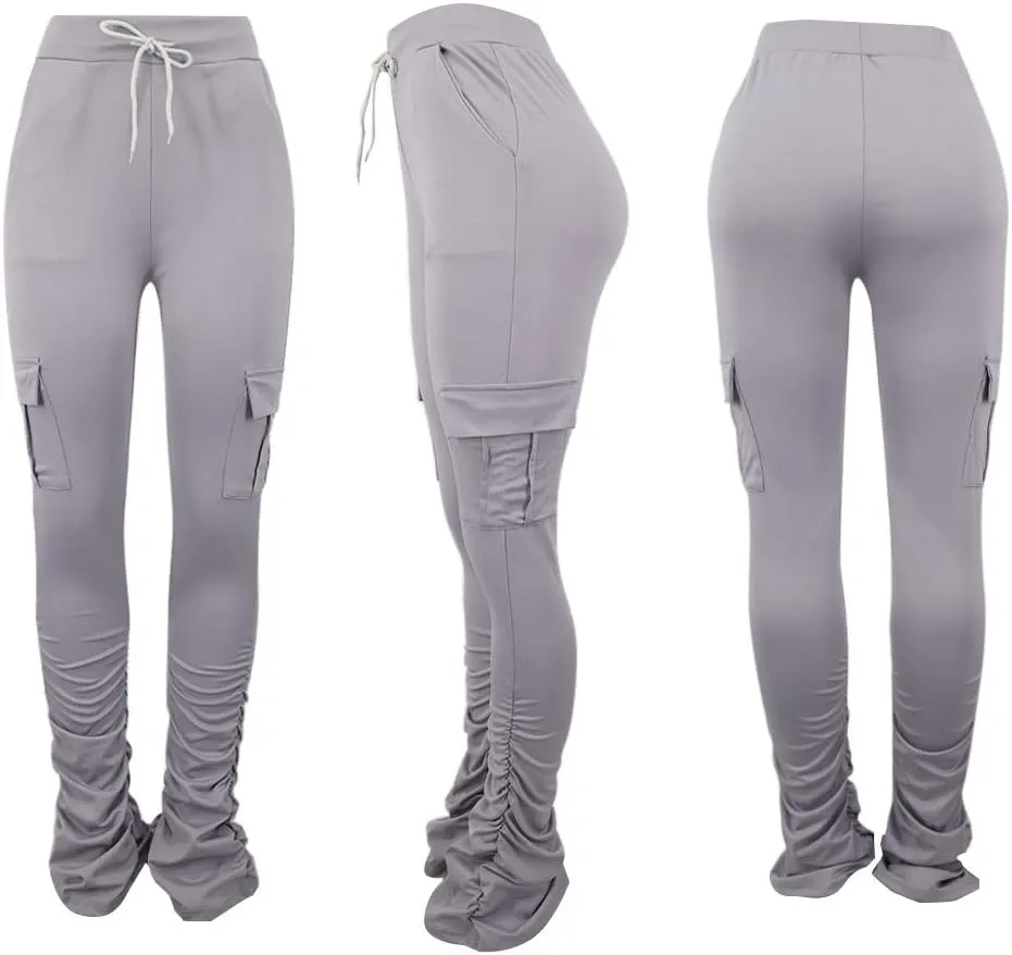 SHINFY Women's Stacked Leggings Pants,Casual Bell Bottom Yoga Pants Ruched Jogging Sweatpants