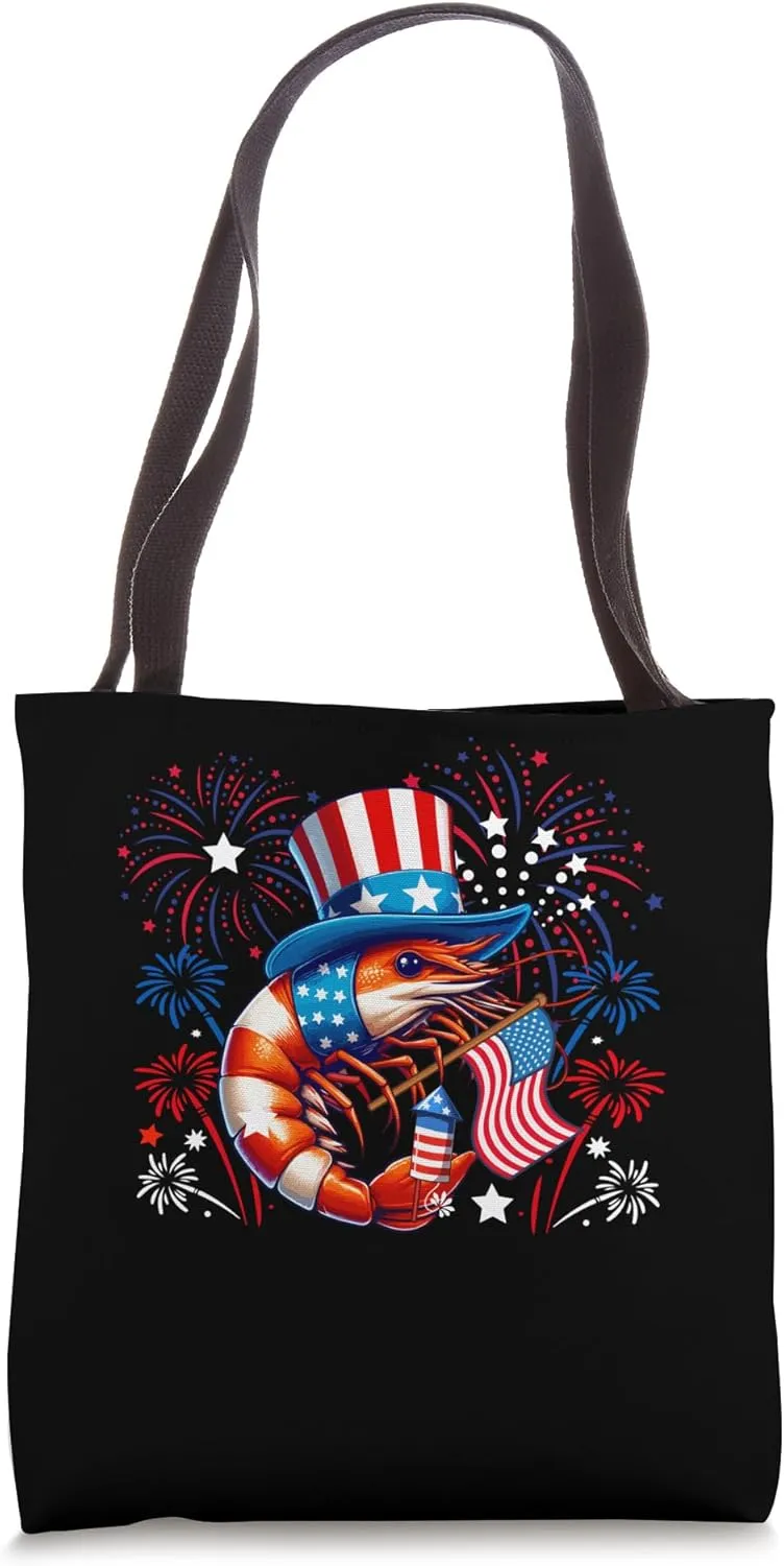 Shrimp 4th July US Flag Fireworks Sea Animal Patriotic Team Tote Bag