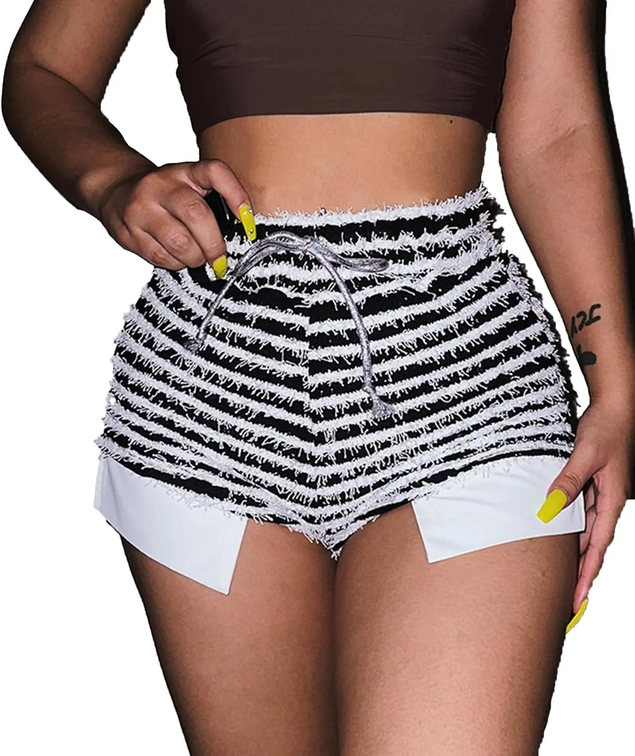 SOMTHRON Women's Stacked Fuzzy Pants High Waist Striped Leggings Knitted Bell Bottom Bodycon Trousers Streetwear