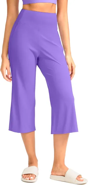 Soothfeel Capri Pants for Women Wide Leg Yoga Pants with Pockets High Waist Casual Dress Crop Pants
