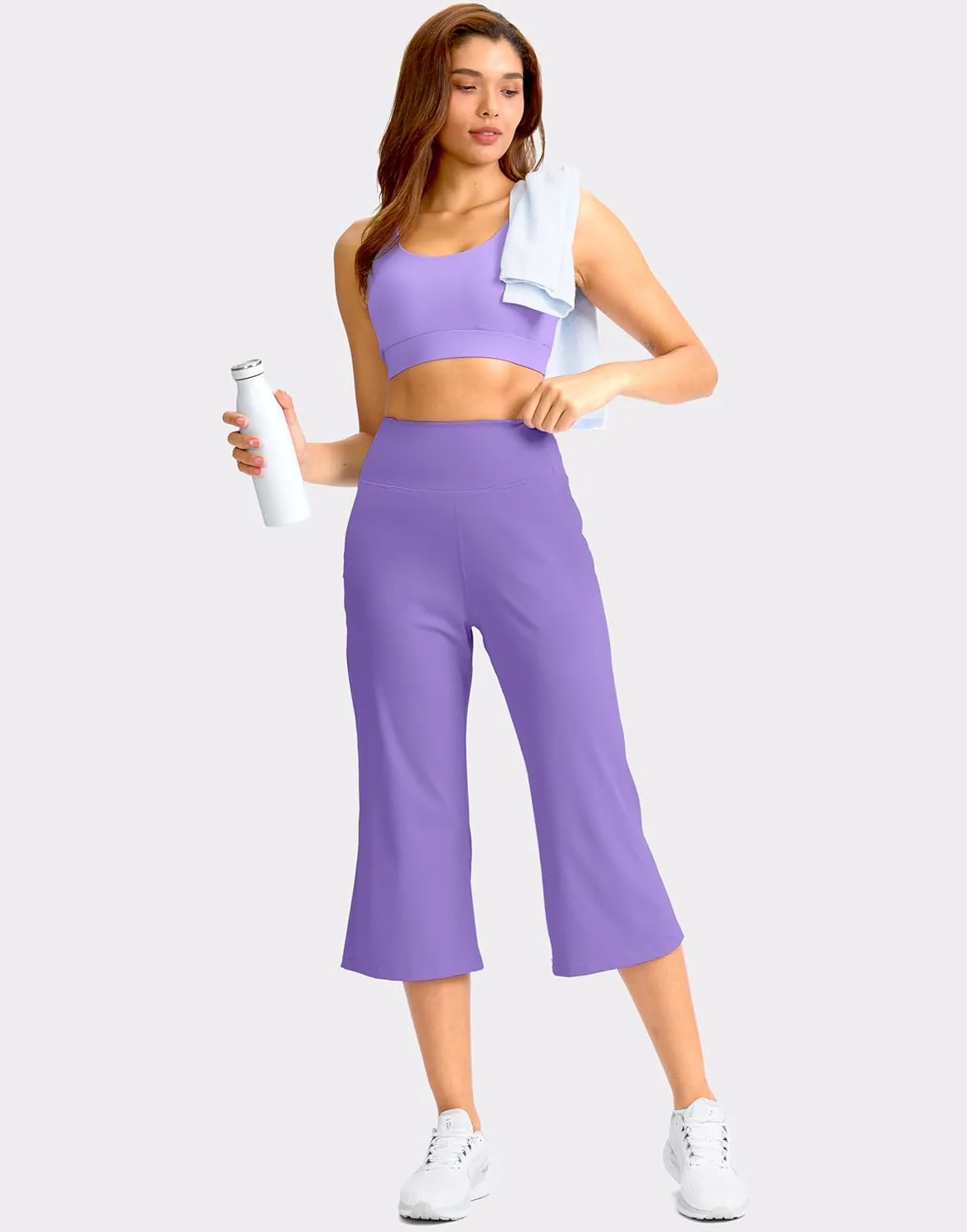 Soothfeel Capri Pants for Women Wide Leg Yoga Pants with Pockets High Waist Casual Dress Crop Pants