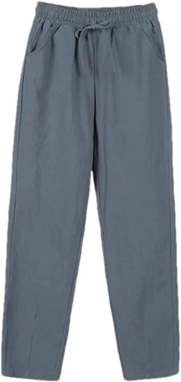 Spring Summer Pants for Women - Cotton Linen Solid Color, Elastic Waist, Casual Female Trousers