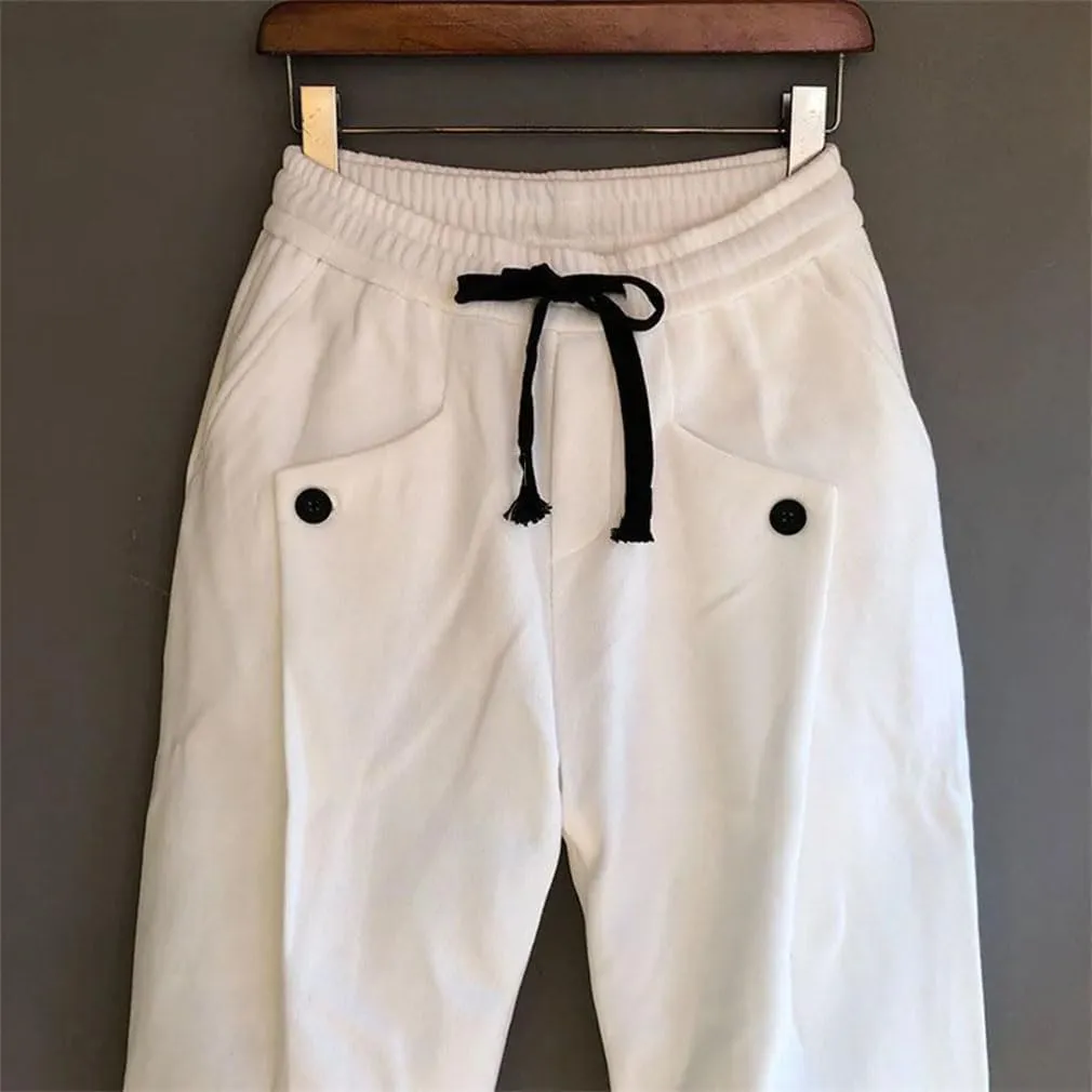Spring Thin Sweatpants Men's Casual Pleated Pants Solid Color Loose Wide Harem Pants Leggings