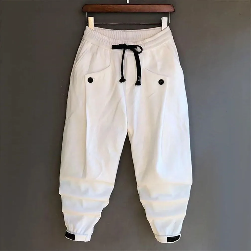 Spring Thin Sweatpants Men's Casual Pleated Pants Solid Color Loose Wide Harem Pants Leggings