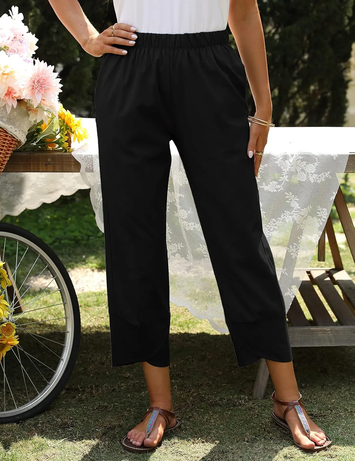 Springrain Women's Capri Pants Casual Summer Cotton Cropped Lounge Pants Trousers