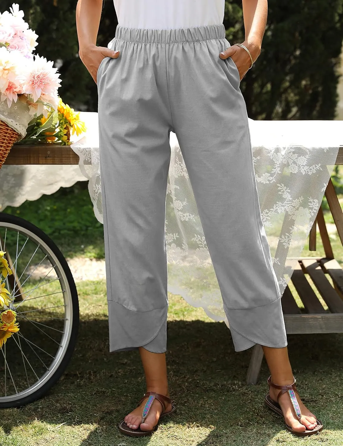 Springrain Women's Capri Pants Casual Summer Cotton Cropped Lounge Pants Trousers