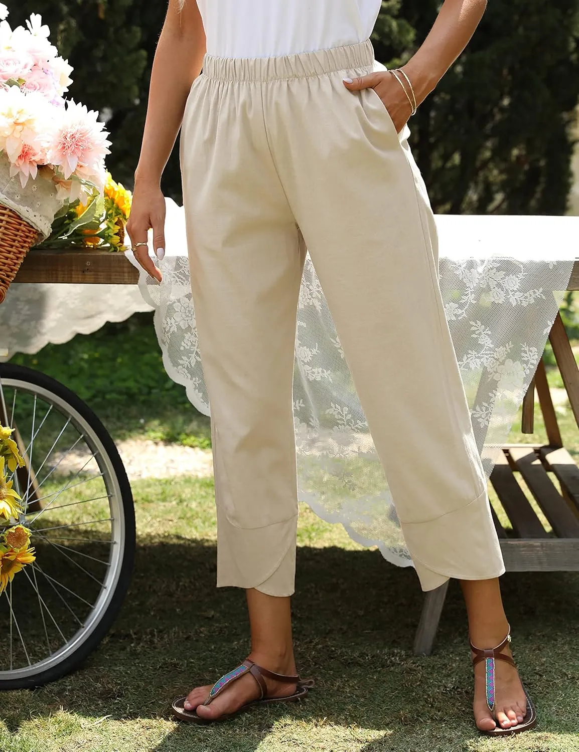 Springrain Women's Capri Pants Casual Summer Cotton Cropped Lounge Pants Trousers