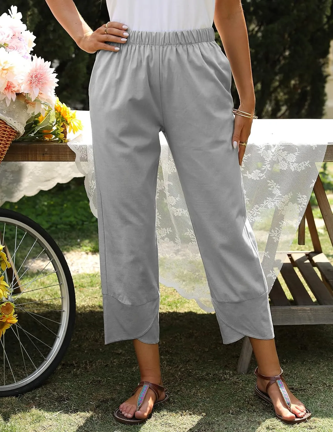 Springrain Women's Capri Pants Casual Summer Cotton Cropped Lounge Pants Trousers