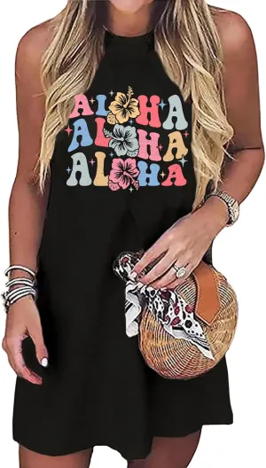 Sun Salt Sand Coconut Tree Tank Mini Dress Sundresses for Women Sleeveless Summer Graphic Vacation Hawaiian Dress 2025