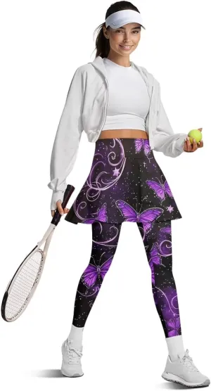 Sunflower Summer Gym Workout Outfits Leggings, Skull Yoga Running Casual Golf Tennis Legging High Waisted Skirts