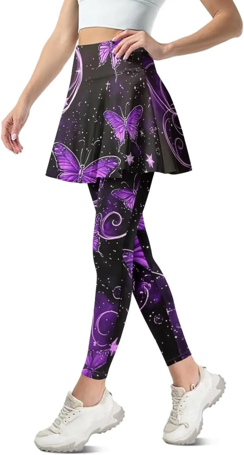 Sunflower Summer Gym Workout Outfits Leggings, Skull Yoga Running Casual Golf Tennis Legging High Waisted Skirts