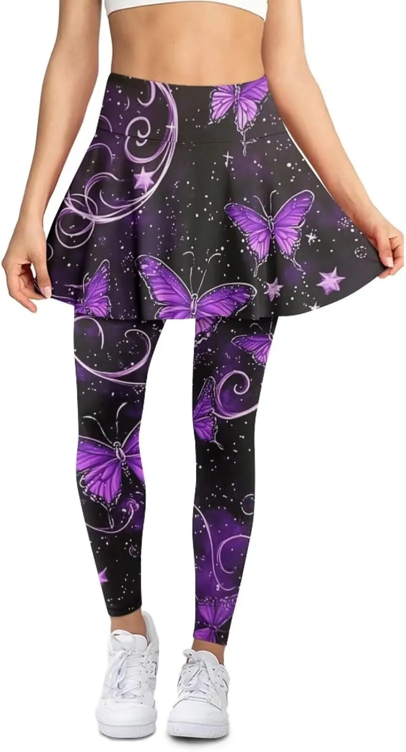Sunflower Summer Gym Workout Outfits Leggings, Skull Yoga Running Casual Golf Tennis Legging High Waisted Skirts
