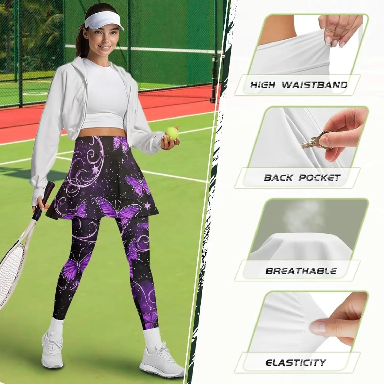 Sunflower Summer Gym Workout Outfits Leggings, Skull Yoga Running Casual Golf Tennis Legging High Waisted Skirts