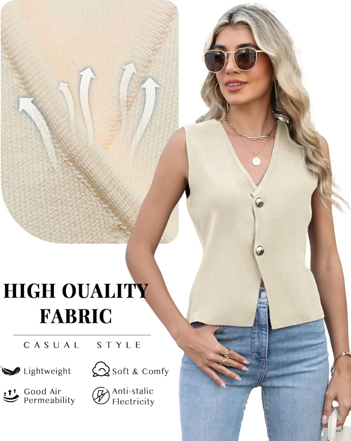 Sweater Vest Women Vest Tops Button Down Sleeveless Cute Vest 2025 Summer Spring Work Business Casual Outfits