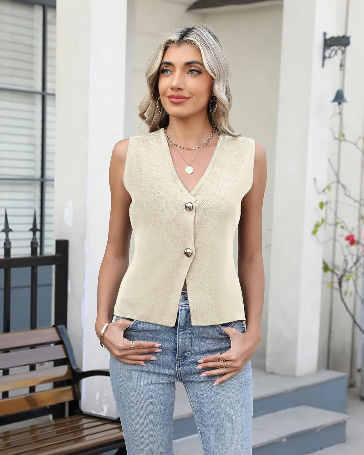 Sweater Vest Women Vest Tops Button Down Sleeveless Cute Vest 2025 Summer Spring Work Business Casual Outfits