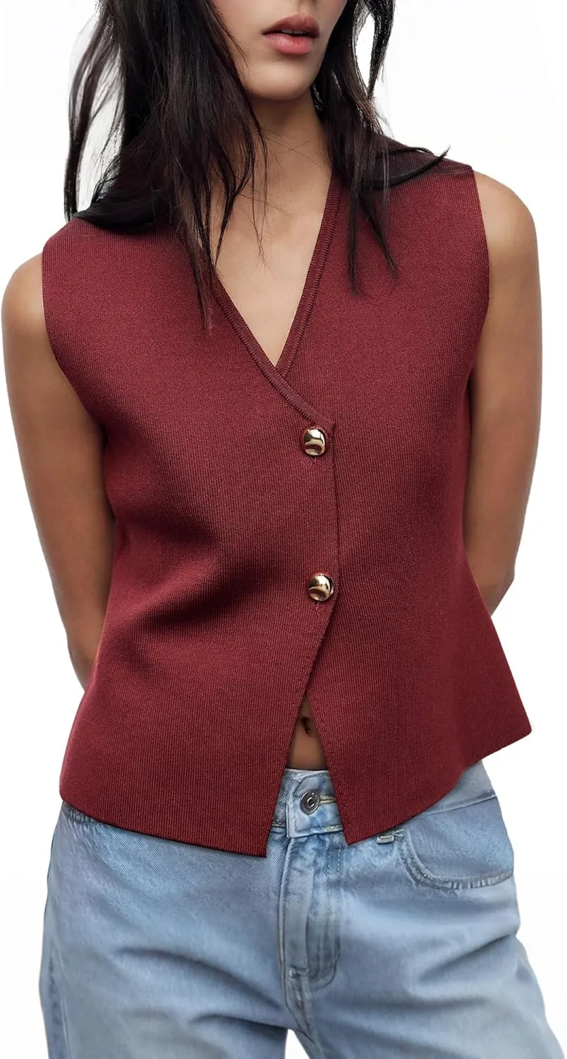 Sweater Vest Women Vest Tops Button Down Sleeveless Cute Vest 2025 Summer Spring Work Business Casual Outfits