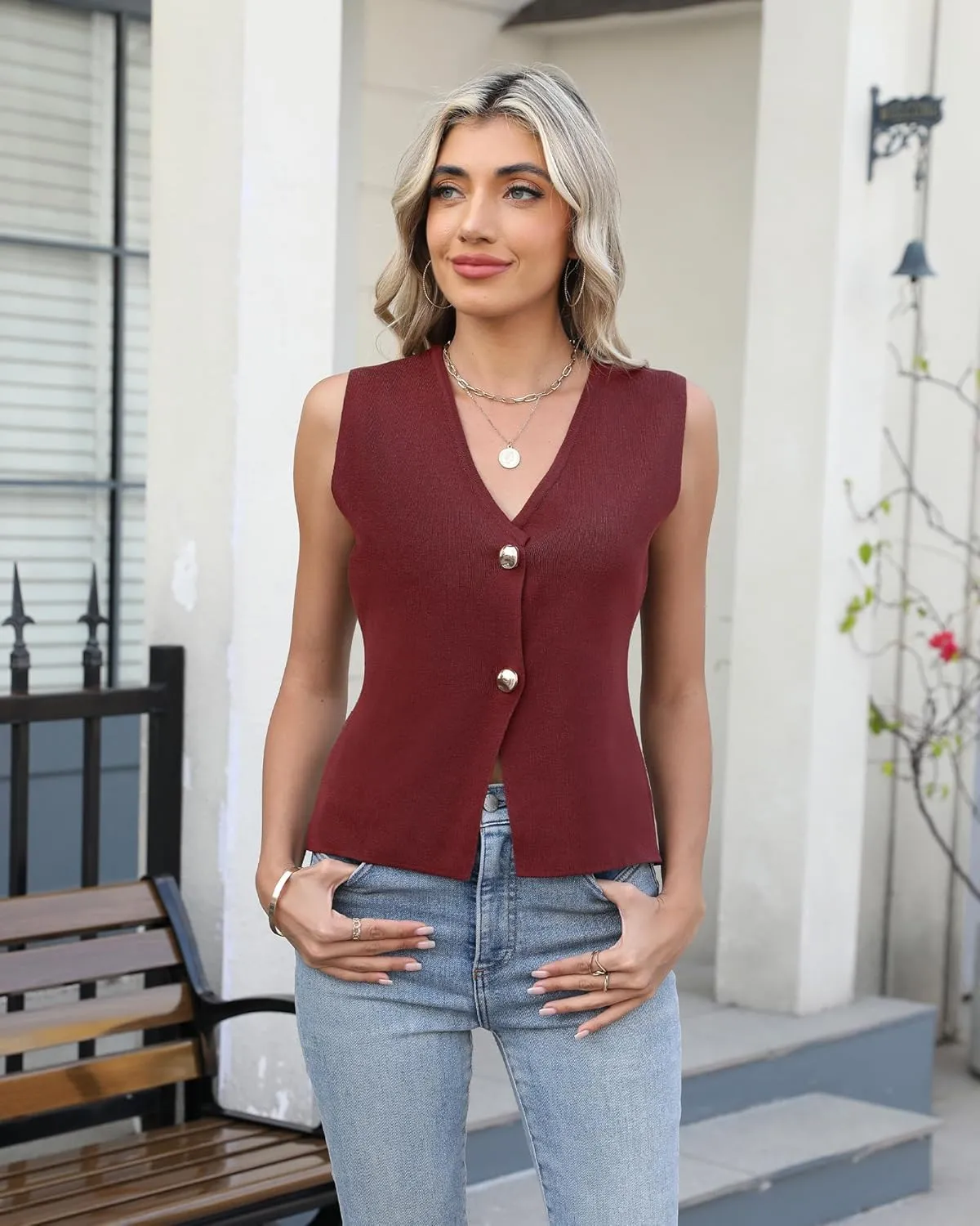 Sweater Vest Women Vest Tops Button Down Sleeveless Cute Vest 2025 Summer Spring Work Business Casual Outfits