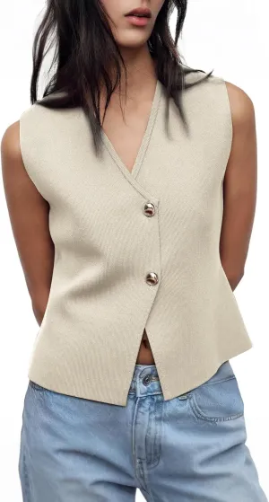 Sweater Vest Women Vest Tops Button Down Sleeveless Cute Vest 2025 Summer Spring Work Business Casual Outfits